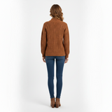 Women's Chestnut Brown Textured Mock Neck Sweater