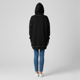 Women's Oversized Black Tunic Hoodie with Contrast Stitching