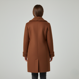 Women's Brown Winter Coat with Cozy Sherpa Lining and Trim