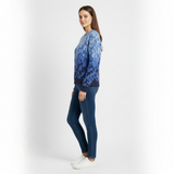 Women's Blue Ombre Jacquard Knit Crew Neck Sweater