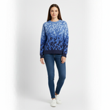 Women's Blue Ombre Jacquard Knit Crew Neck Sweater