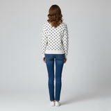 Women's White and Black Polka Dot Crew Neck Sweater