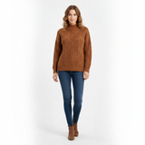 Women's Chestnut Brown Textured Mock Neck Sweater