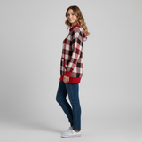 Women's Red and Black Plaid Knit Hoodie Sweater