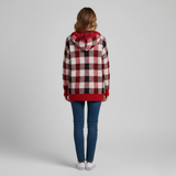 Women's Red and Black Plaid Knit Hoodie Sweater