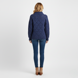 Women's Blue Chunky Knit Mock Neck Sweater with Diamond Texture