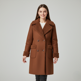 Women's Brown Winter Coat with Cozy Sherpa Lining and Trim