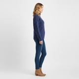 Women's Blue Chunky Knit Mock Neck Sweater with Diamond Texture