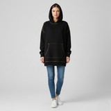 Women's Oversized Black Tunic Hoodie with Contrast Stitching