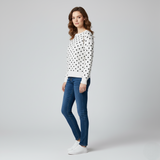Women's White and Black Polka Dot Crew Neck Sweater