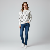 Women's White and Black Polka Dot Crew Neck Sweater