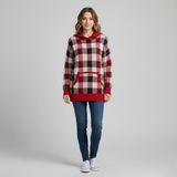 Women's Red and Black Plaid Knit Hoodie Sweater