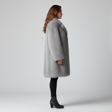 Luxurious Gray Faux Fur Winter Coat for Women - Longline Design with Wide Lapel Collar