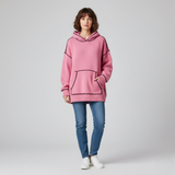 Women's Pink Knit Hoodie with Contrast Stitching