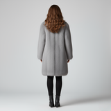 Luxurious Gray Faux Fur Winter Coat for Women - Longline Design with Wide Lapel Collar