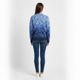 Women's Blue Ombre Jacquard Knit Crew Neck Sweater