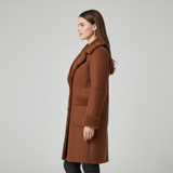 Women's Brown Winter Coat with Cozy Sherpa Lining and Trim